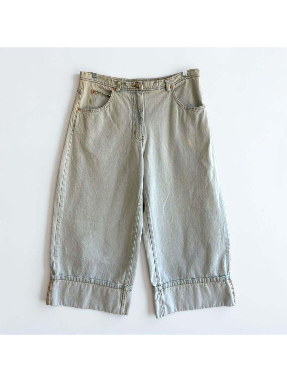 Rachel Comey Made in USA Light Wash Denim Wide Leg Cropped Culotte Pants 10